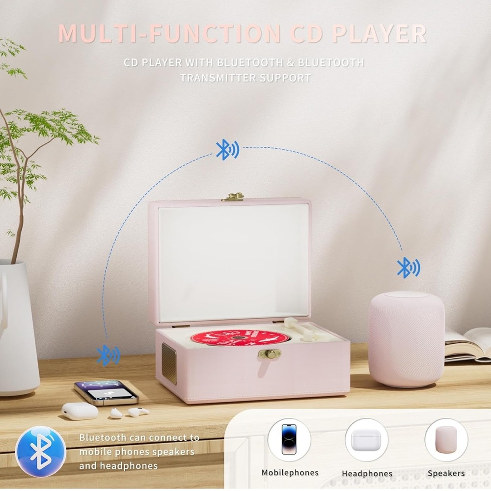Pink is Time Music Box CD Player with Speakers; Bluetooth Transmitter - Picture 3 of 12